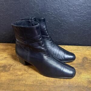 Munro Boots Womens Size 9 Black Leather Ankle Booties Block Heel Made USA 830076